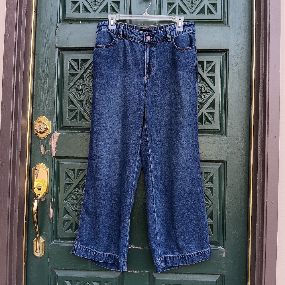 Talbots Wide-Leg Denim Jeans in Deep Blue